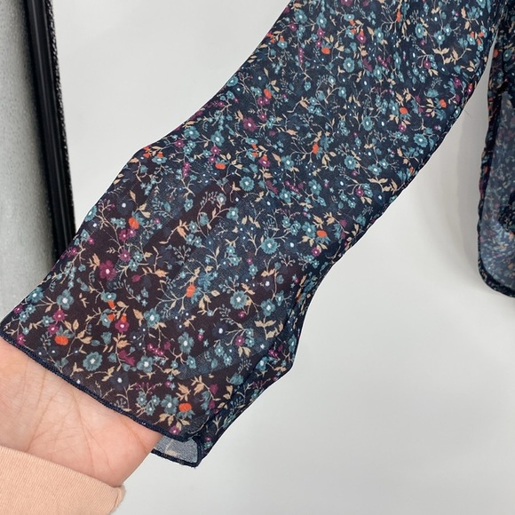 See By Chloe Floral‎ Haze Blouse Womens 34/ US 2 Black Purple Viscose Sheer Top - Picture 5 of 12